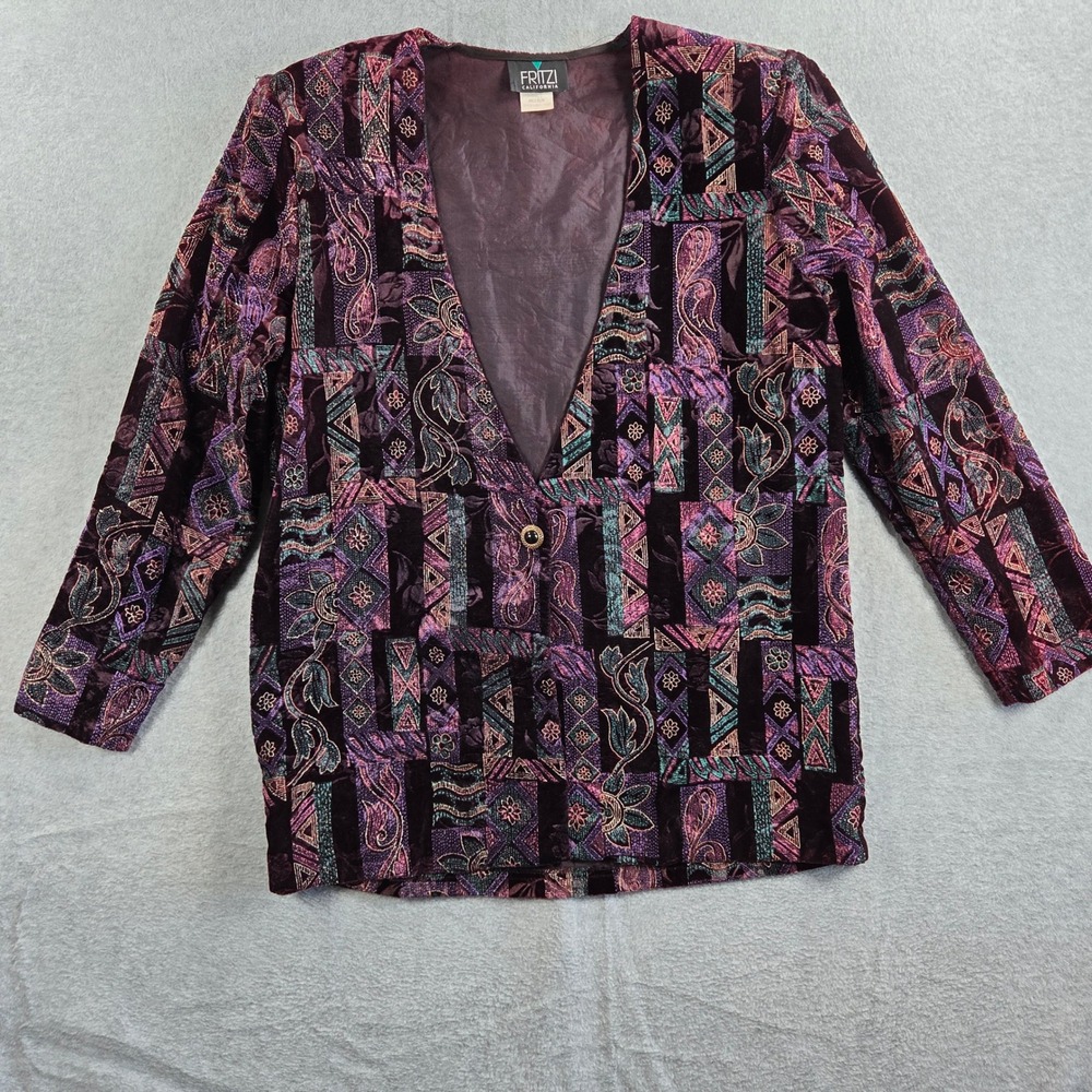 Fritzi California Blazer Womens Medium Purple Multi Vintage 90s Velvet Tapestry